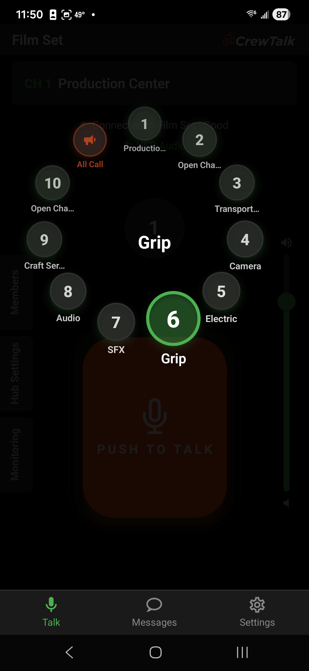 CrewTalk channel selection dial