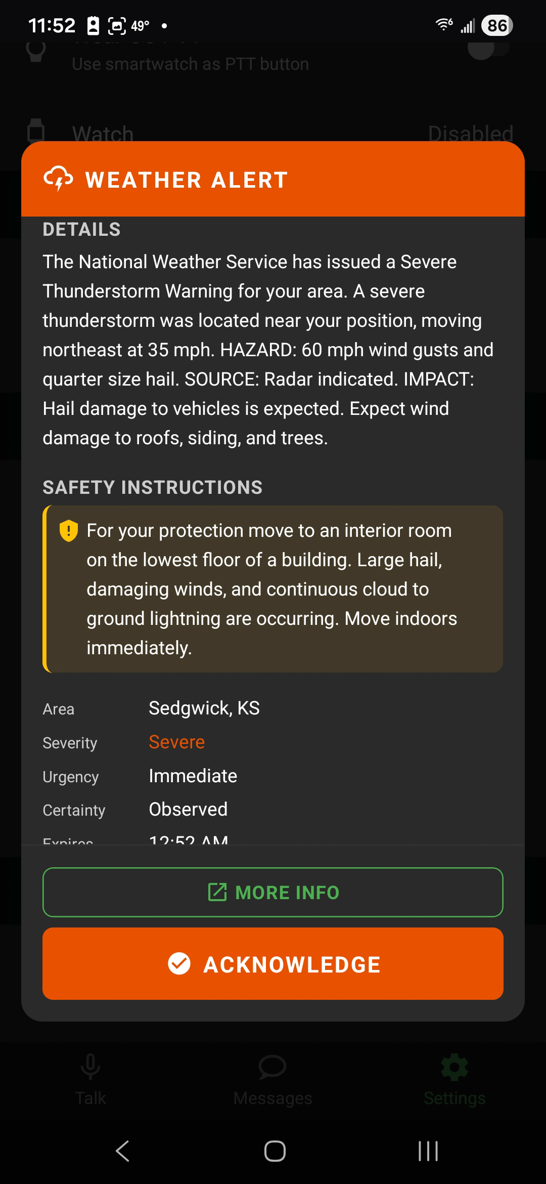 CrewTalk weather alert